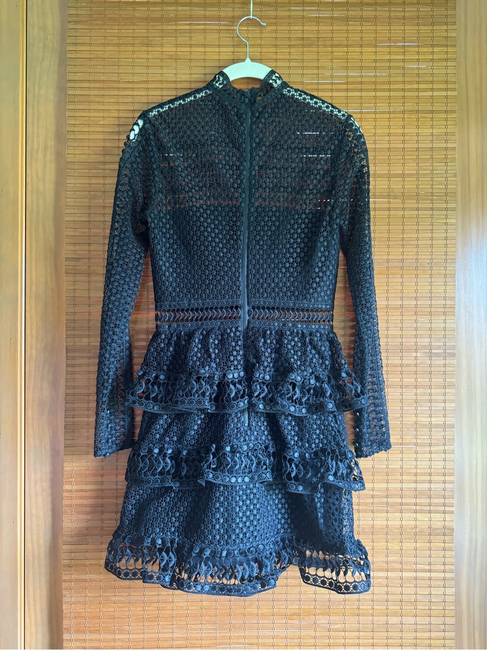Self-Portrait Black Guipure Lace Tiered Mock Neck Mini Dress – Size 2 - Picture 5 of 11